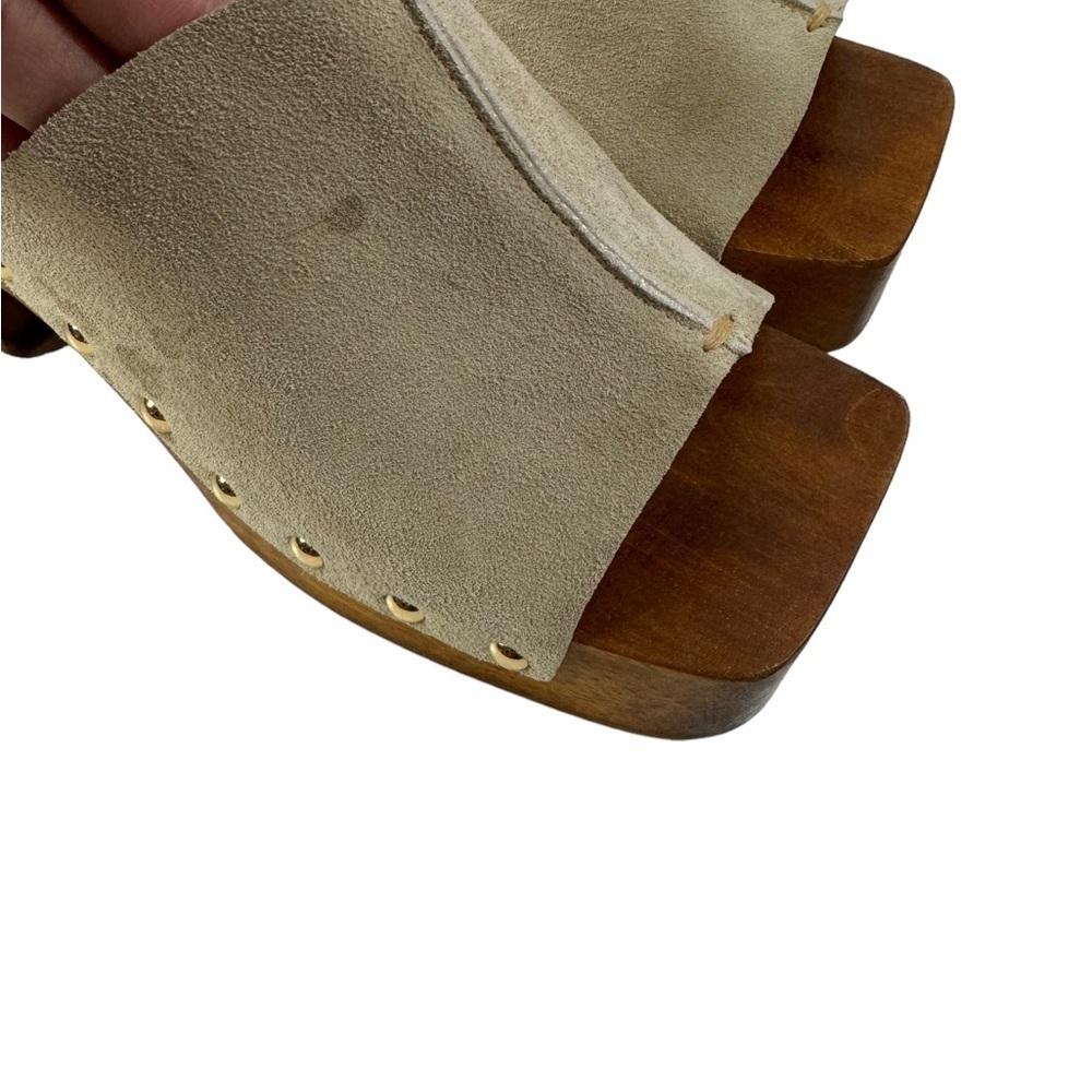 VICENZA taupe suede Leather Wooden Sandals / Clogs size 7 - Picture 4 of 8